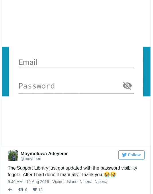 Password Visibility Toggle — Android Support Library, revision 24.2.0